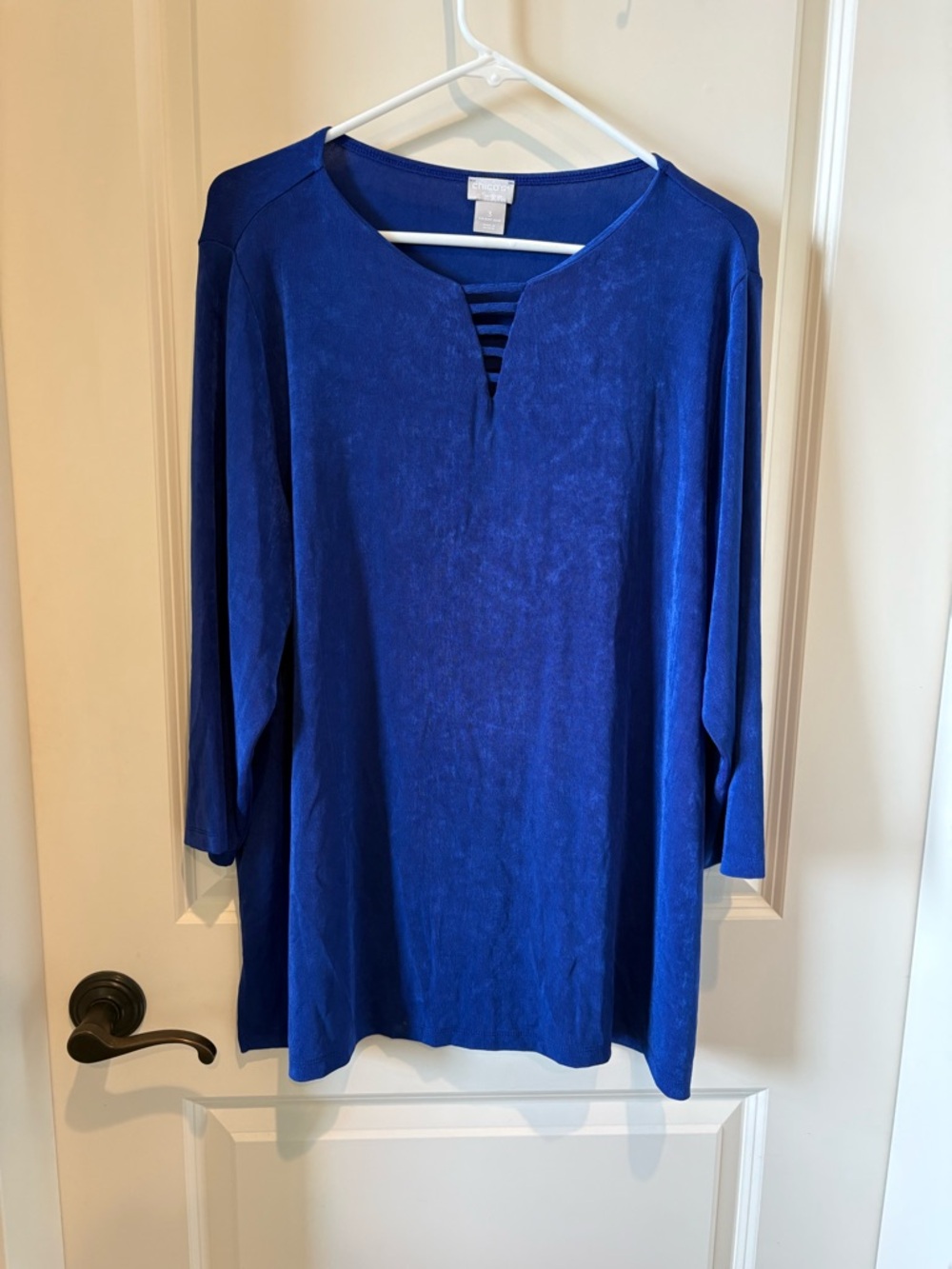 Chico's Cobalt Blue Long Sleeve Notch-Neck Tunic